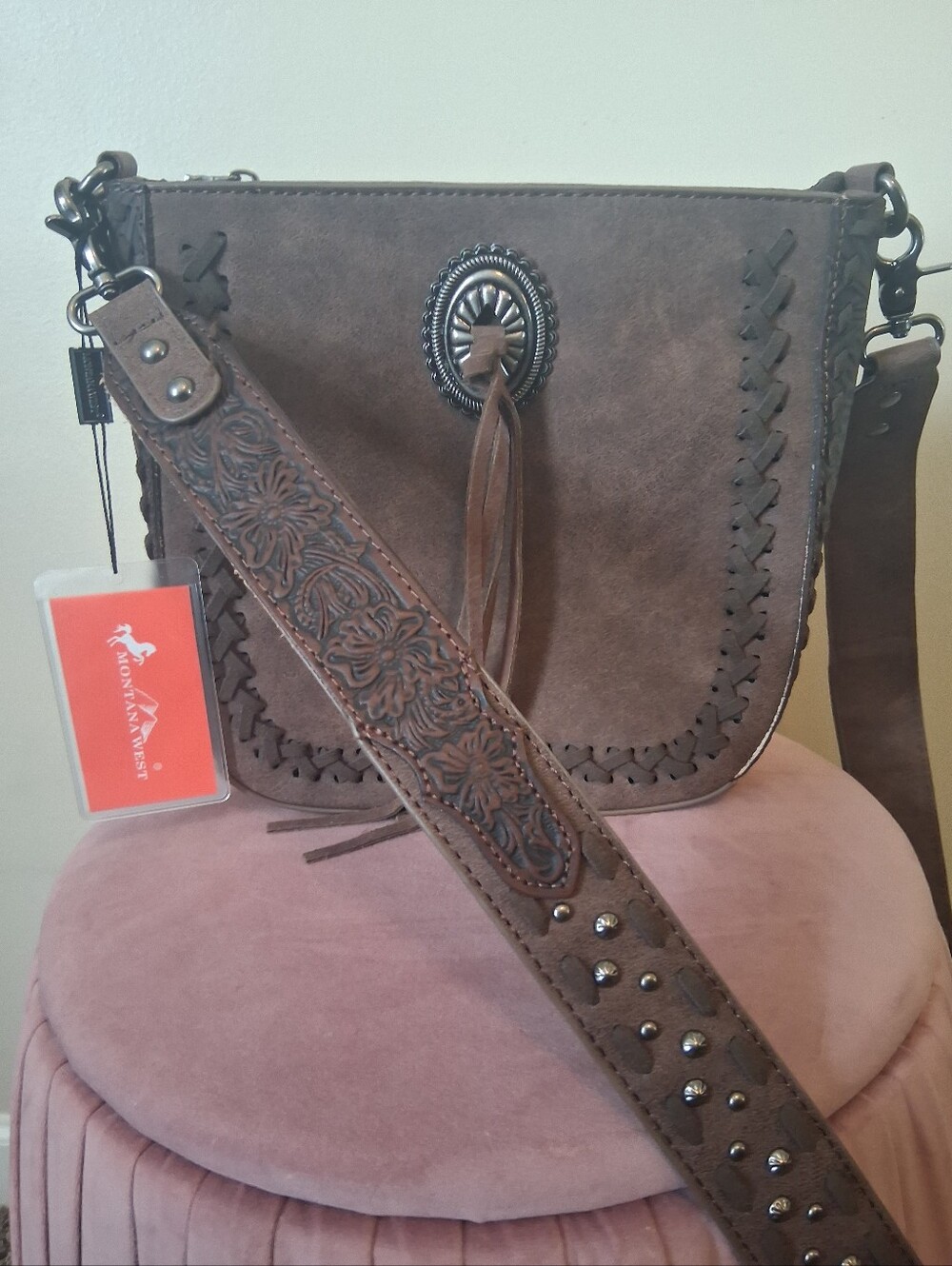 Montana West Tooled Whipstitch Coffee Crossbody Bag - Picture 3 of 11